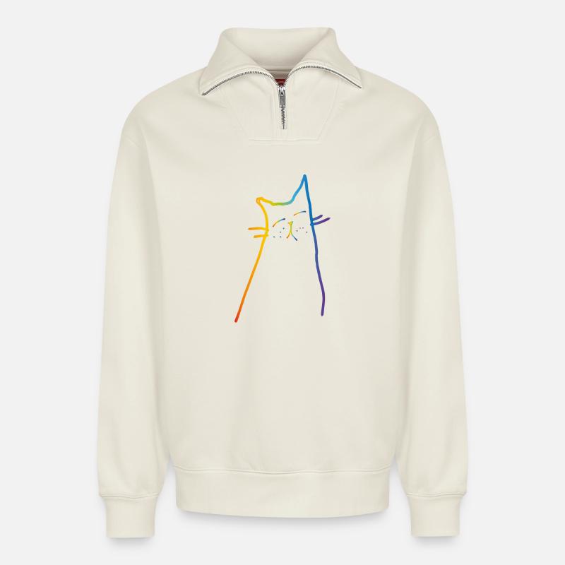 Rainbow Cat - Relaxed Unisex Organic Half Zip Sweatshirt – von SPREAD - Naturweiß