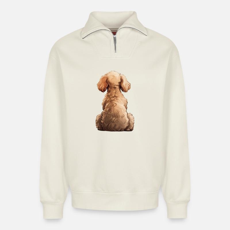 Poodle - Relaxed Unisex Organic Half Zip Sweatshirt – by SPREAD - off white