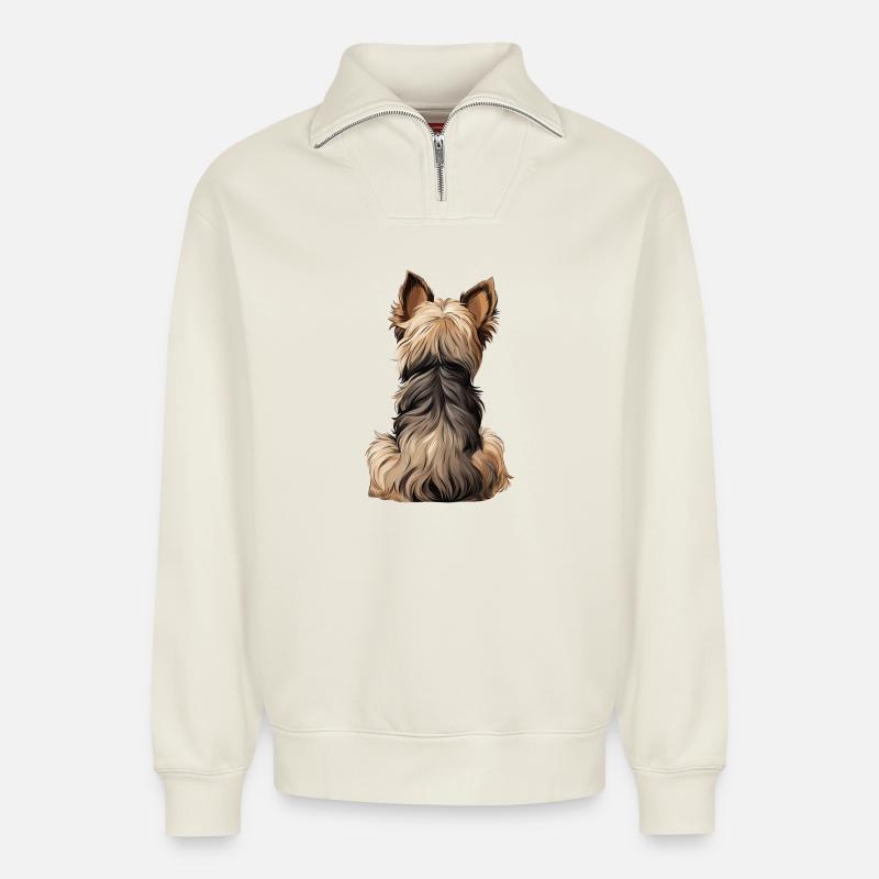 Yorkshire Terrier - Relaxed Unisex Organic Half Zip Sweatshirt – von SPREAD - Naturweiß