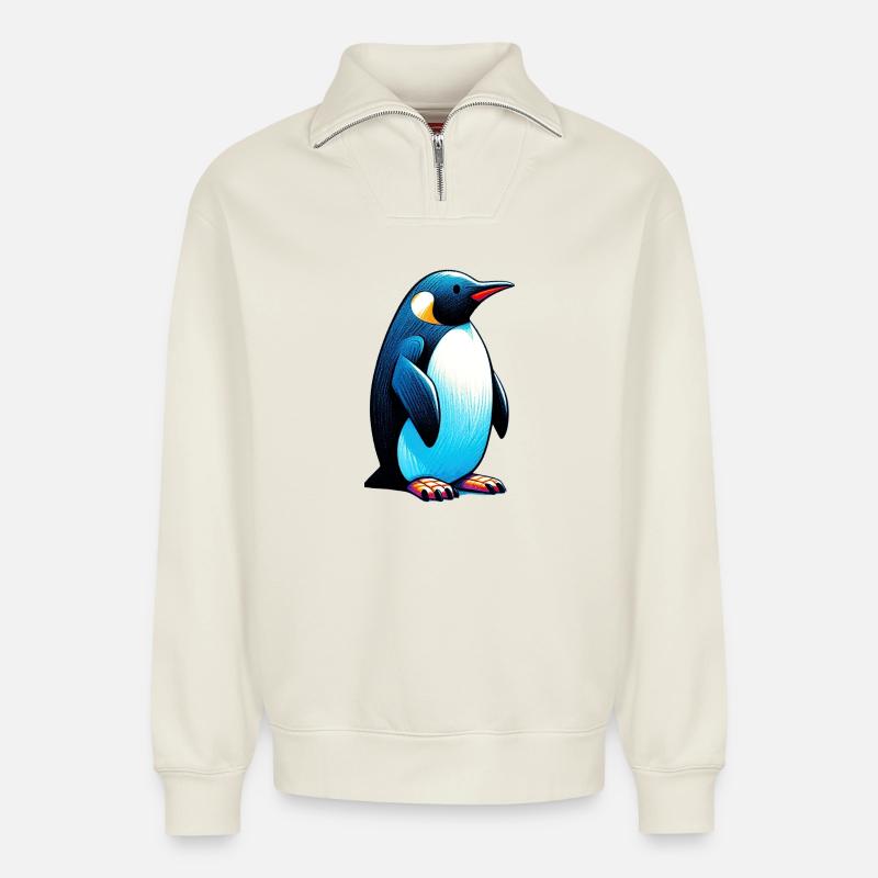 Pingouin - Sweat unisexe décontracté en coton biologique à demi-zip – de SPREAD - blanc cassé