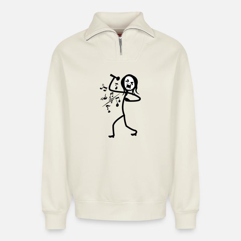 Strichmännchen-Sänger singt laut - Relaxed Unisex Organic Half Zip Sweatshirt – von SPREAD - Naturweiß