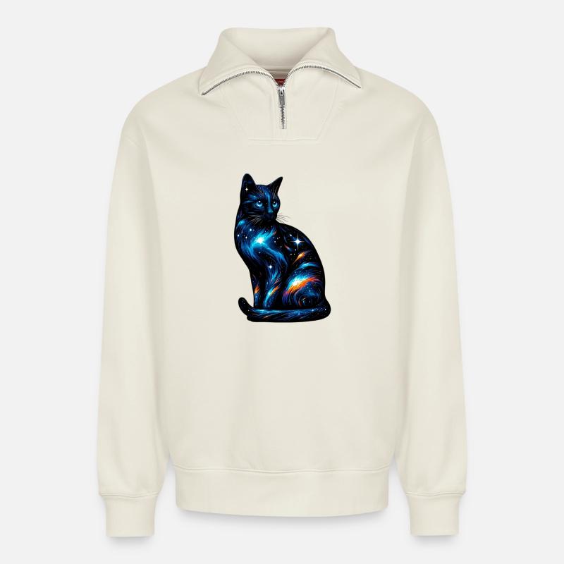 Katze - Relaxed Unisex Organic Half Zip Sweatshirt – von SPREAD - Naturweiß