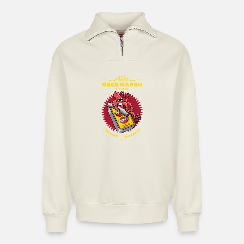 OBED MARSH Devil Reef Fischerei - Relaxed Unisex Organic Half Zip Sweatshirt – von SPREAD - Naturweiß