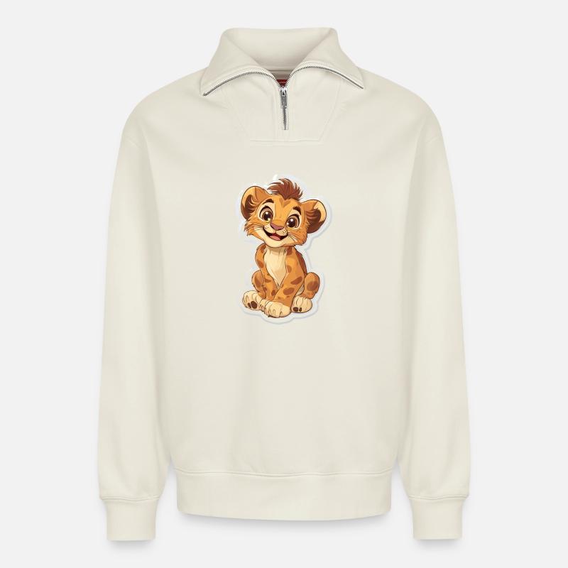 Löwe - Relaxed Unisex Organic Half Zip Sweatshirt – von SPREAD - Naturweiß