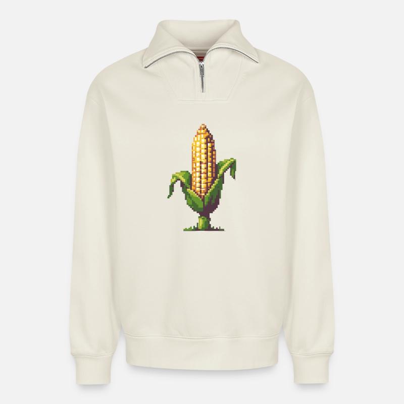 Pixelmais Pixelkunst - Relaxed Unisex Organic Half Zip Sweatshirt – von SPREAD - Naturweiß