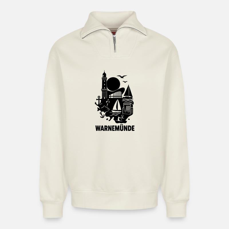 warnemünde silhouette - Relaxed Unisex Organic Half Zip Sweatshirt – von SPREAD - Naturweiß