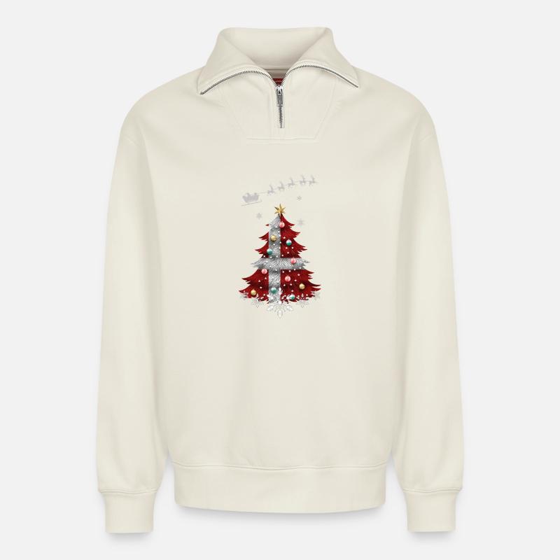Weihnachtsbaum mit Dänemark Flagge - Relaxed Unisex Organic Half Zip Sweatshirt – von SPREAD - Naturweiß