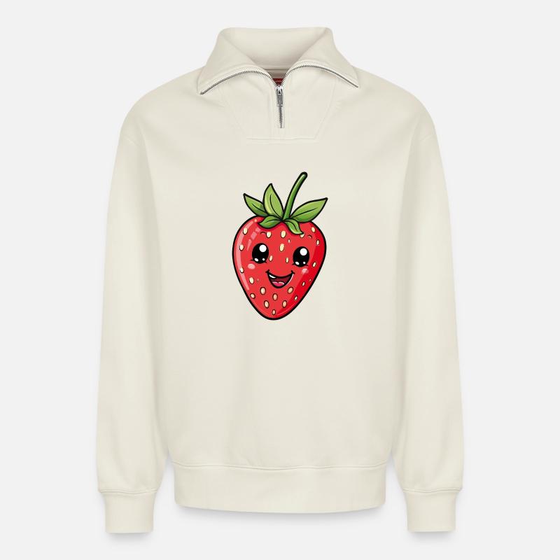 Erdbeere - Relaxed Unisex Organic Half Zip Sweatshirt – von SPREAD - Naturweiß