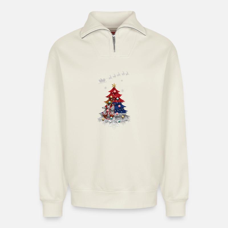 Weihnachtsbaum mit serbischer Flagge - Relaxed Unisex Organic Half Zip Sweatshirt – von SPREAD - Naturweiß
