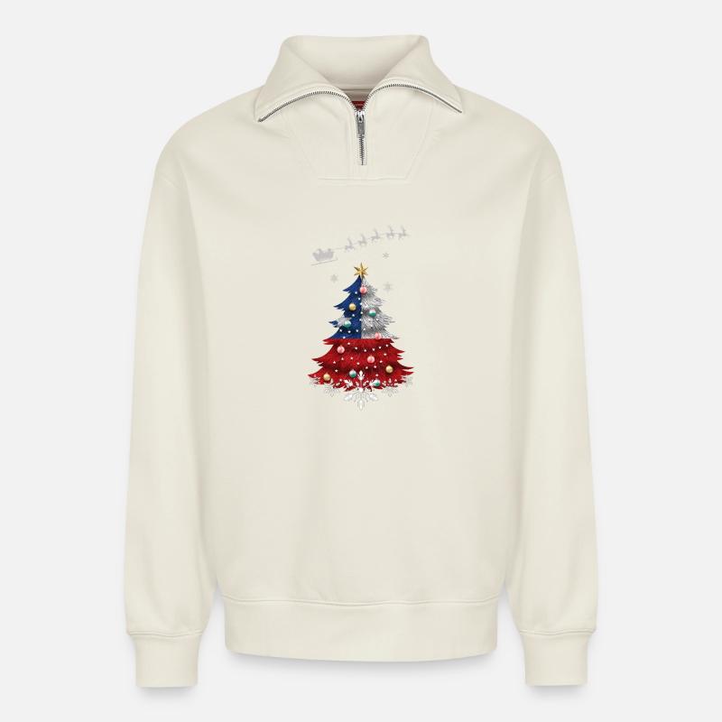Weihnachtsbaum mit Chile Flagge - Relaxed Unisex Organic Half Zip Sweatshirt – von SPREAD - Naturweiß