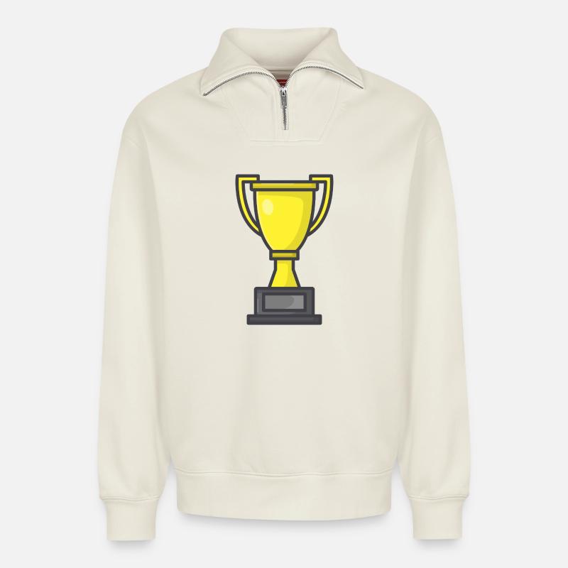 Trophäe - Relaxed Unisex Organic Half Zip Sweatshirt – von SPREAD - Naturweiß