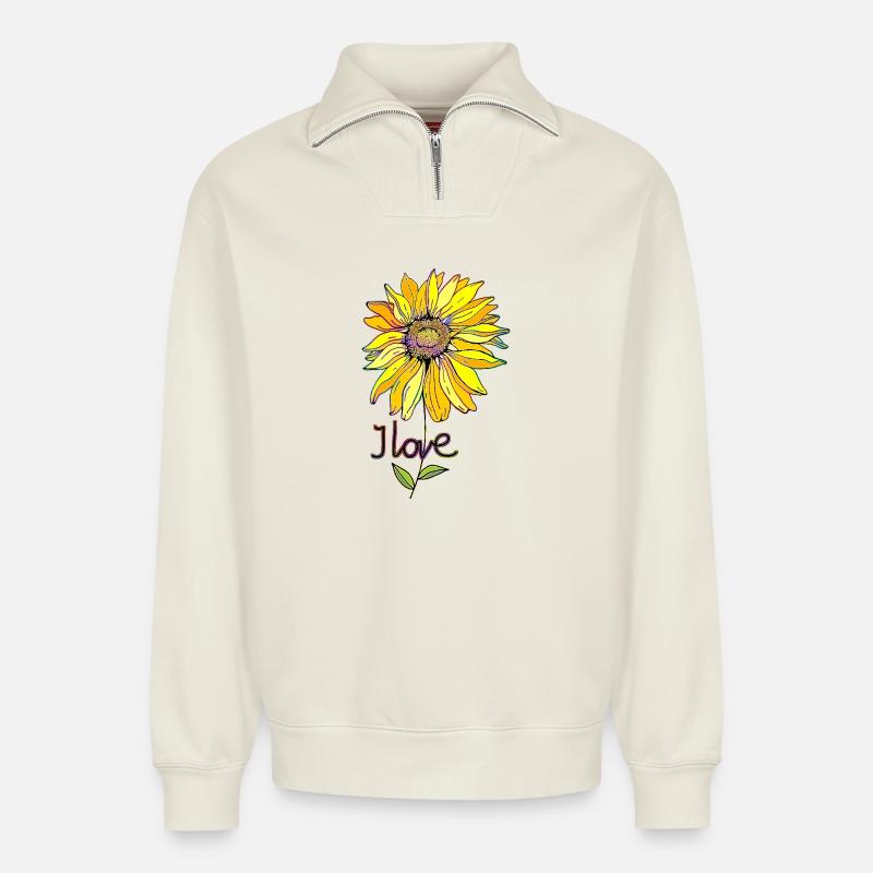 Blume - Relaxed Unisex Organic Half Zip Sweatshirt – von SPREAD - Naturweiß