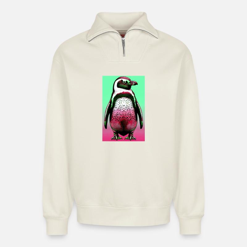 Pinguin - Relaxed Unisex Organic Half Zip Sweatshirt – von SPREAD - Naturweiß