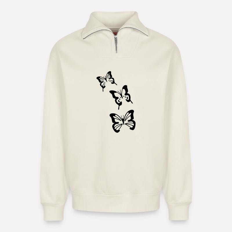 Schmetterlinge - Relaxed Unisex Organic Half Zip Sweatshirt – von SPREAD - Naturweiß