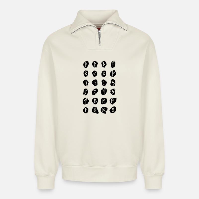 Runen Wikinger Symbol - Relaxed Unisex Organic Half Zip Sweatshirt – von SPREAD - Naturweiß