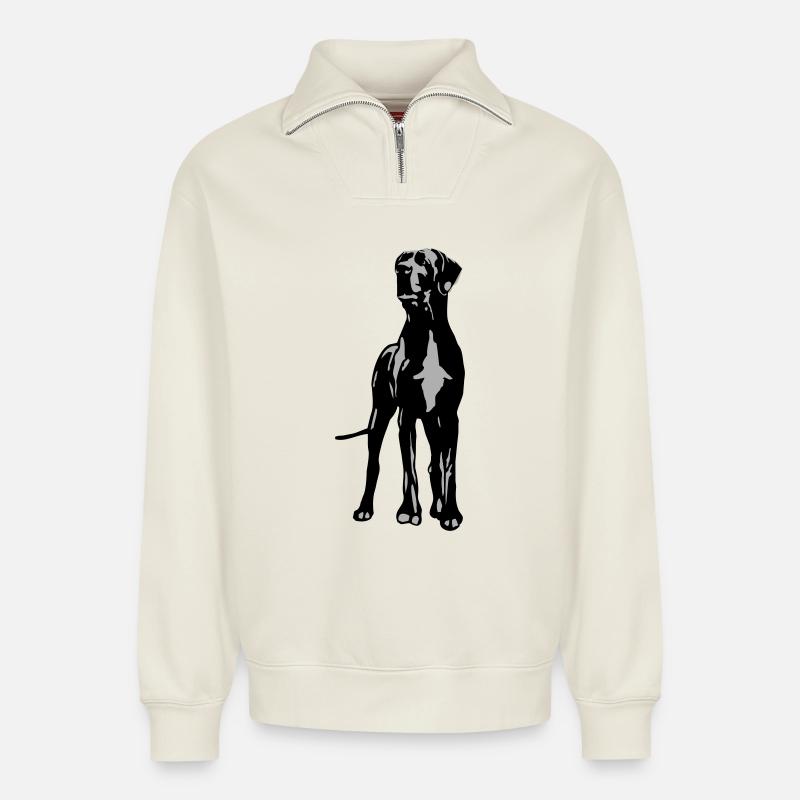 Dogge Dino 2 farb - Relaxed Unisex Organic Half Zip Sweatshirt – von SPREAD - Naturweiß