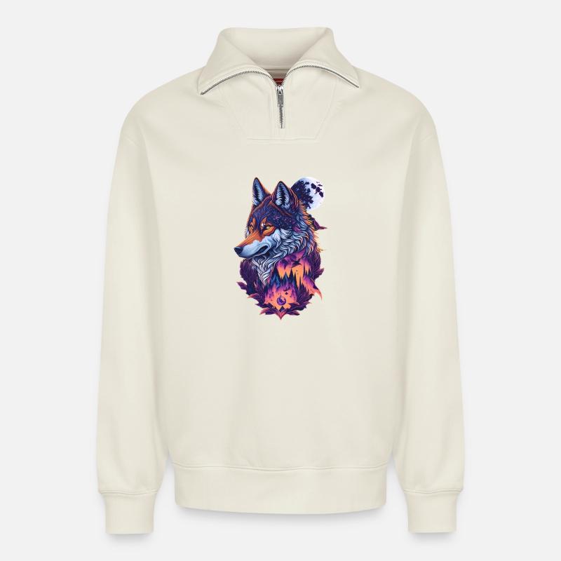 Wolf - Relaxed Unisex Organic Half Zip Sweatshirt – von SPREAD - Naturweiß
