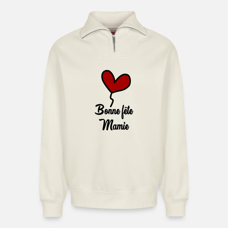 OMA - Relaxed Unisex Organic Half Zip Sweatshirt – von SPREAD - Naturweiß