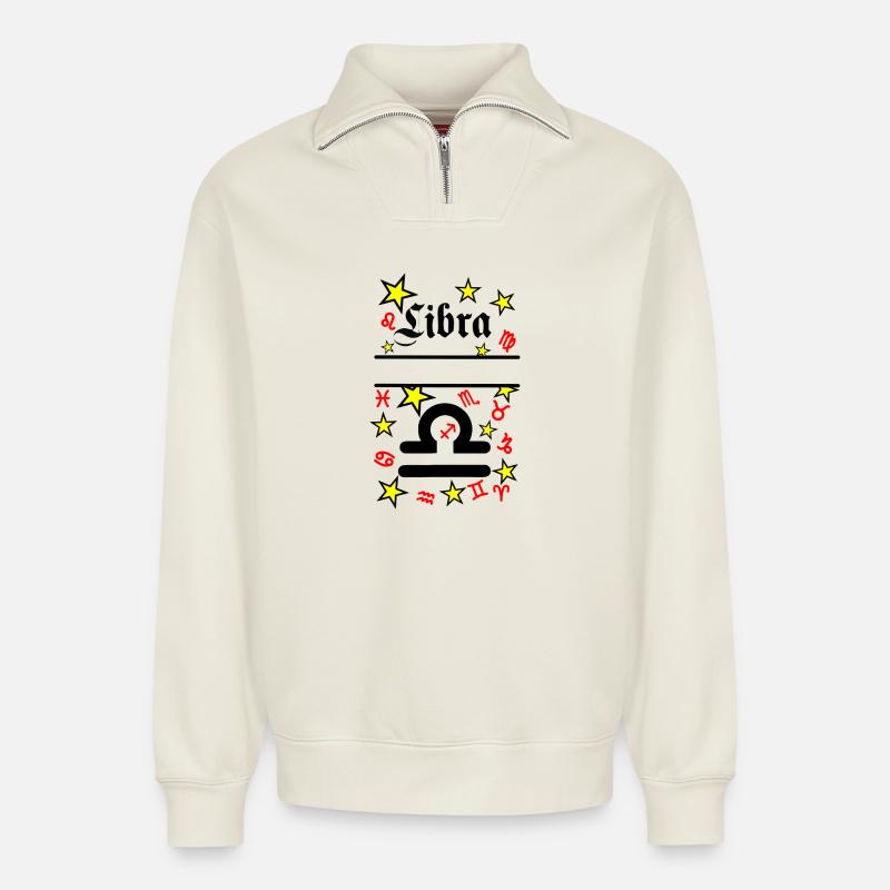 Libra Zodiac Sign Libra - Relaxed Unisex Organic Half Zip Sweatshirt – by SPREAD - off white