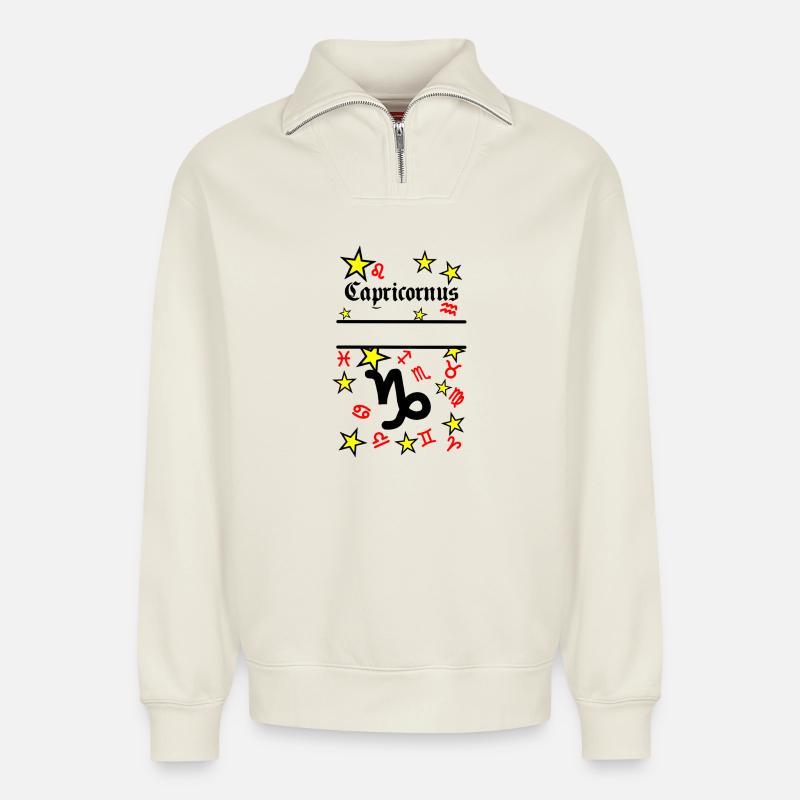 Steinbock Steinbock Sternzeichen - Relaxed Unisex Organic Half Zip Sweatshirt – von SPREAD - Naturweiß