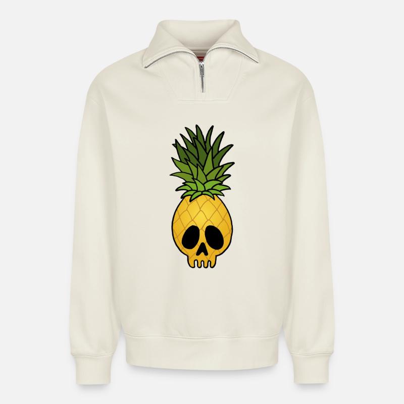 Ananas-Schädel - Relaxed Unisex Organic Half Zip Sweatshirt – von SPREAD - Naturweiß