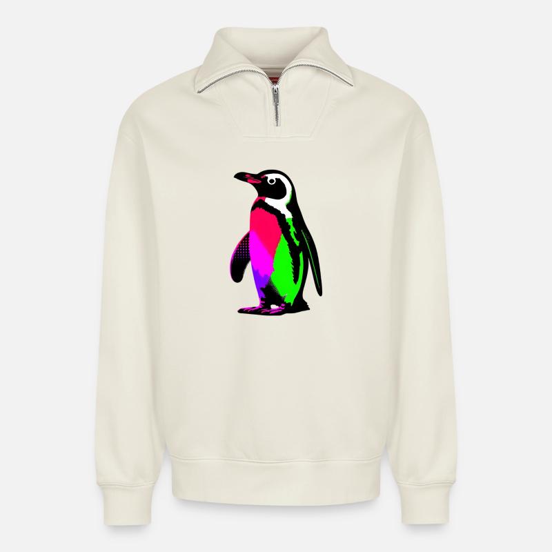 Pinguin - Relaxed Unisex Organic Half Zip Sweatshirt – von SPREAD - Naturweiß
