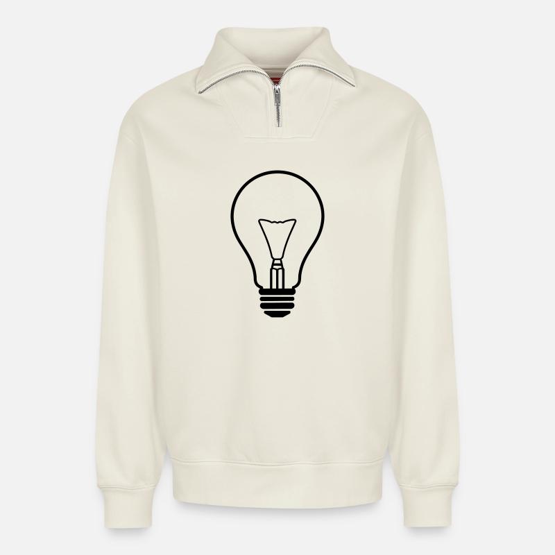 Illuminating Creative Lightbulb Design - Relaxed Unisex Organic Half Zip Sweatshirt – by SPREAD - off white
