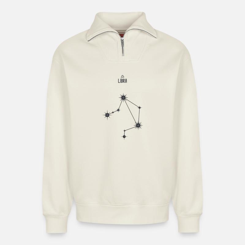 Waage Sternzeichen Sternbild Sternbild Schwarz & Grau - Relaxed Unisex Organic Half Zip Sweatshirt – von SPREAD - Naturweiß