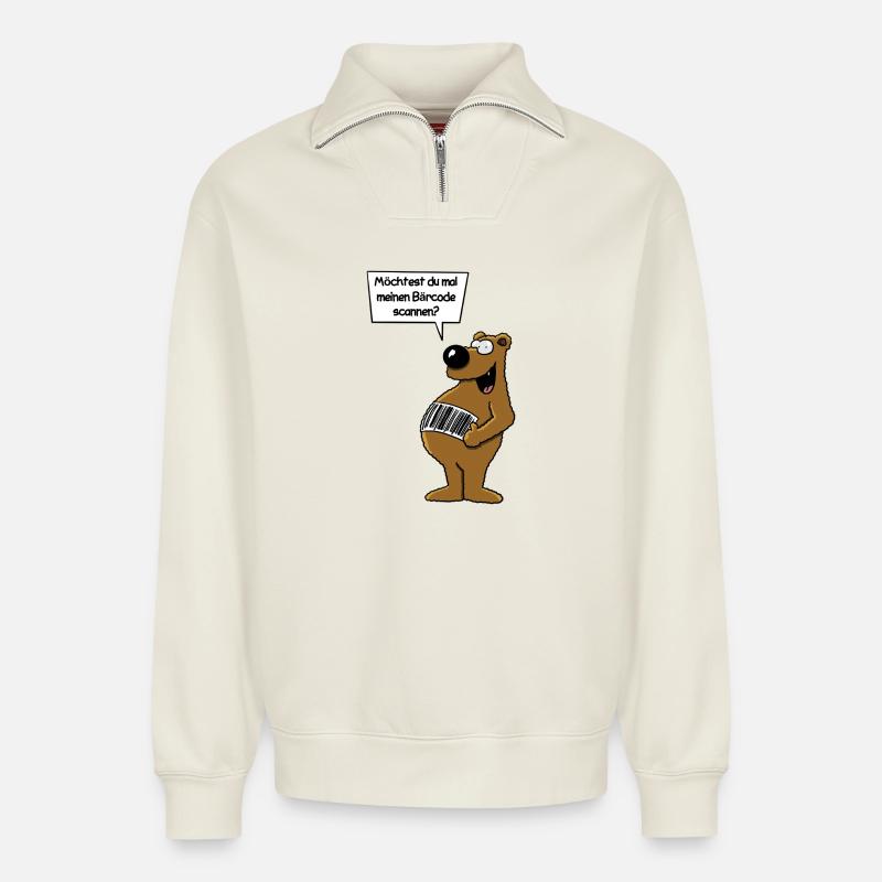 Bäriger Humor - Relaxed Unisex Organic Half Zip Sweatshirt – von SPREAD - Naturweiß