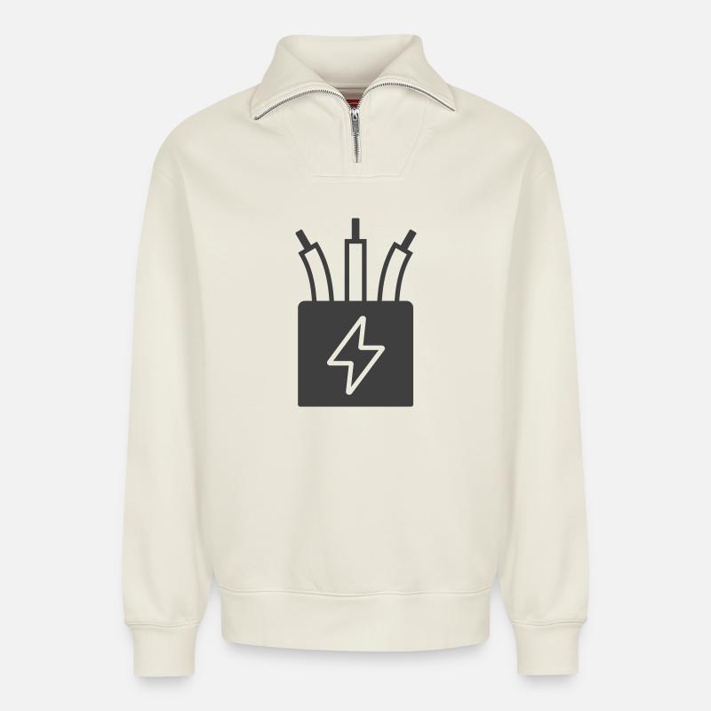 Câble électrique Alimentation Icône Logo - Sweat unisexe décontracté en coton biologique à demi-zip – de SPREAD - blanc cassé