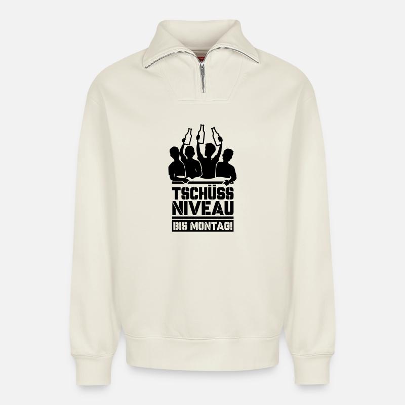 Bye bye level until Monday - Relaxed Unisex Organic Half Zip Sweatshirt – by SPREAD - off white