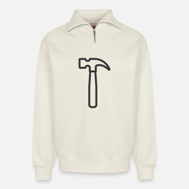 Hammer-Symbol - Relaxed Unisex Organic Half Zip Sweatshirt – von SPREAD - Naturweiß