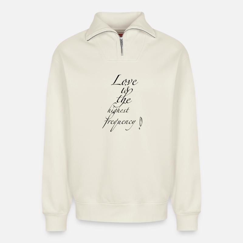 Love  - Relaxed Unisex Organic Half Zip Sweatshirt – von SPREAD - Naturweiß