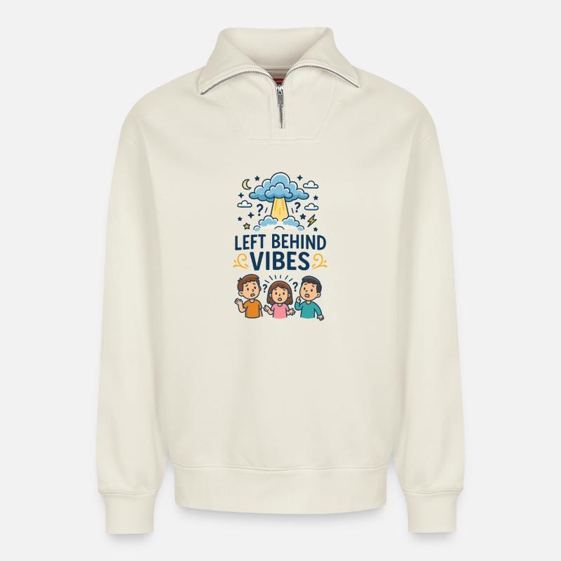 Vibrations de Left Behind - Sweat unisexe décontracté en coton biologique à demi-zip – de SPREAD - blanc cassé