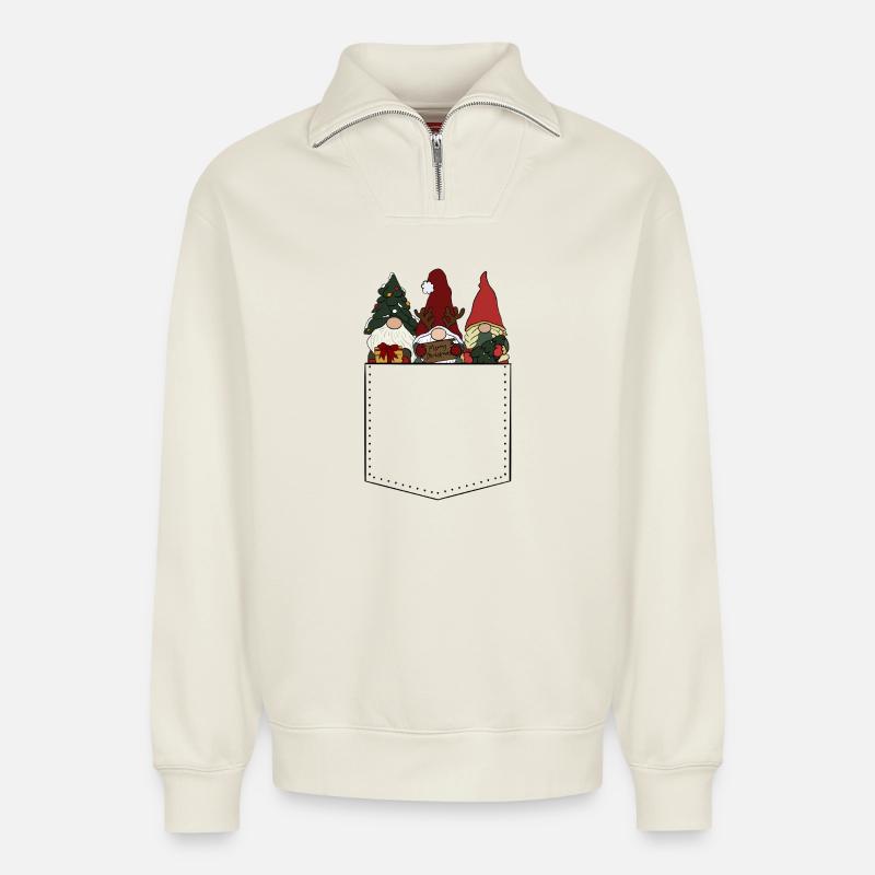 Wichtel - Relaxed Unisex Organic Half Zip Sweatshirt – von SPREAD - Naturweiß