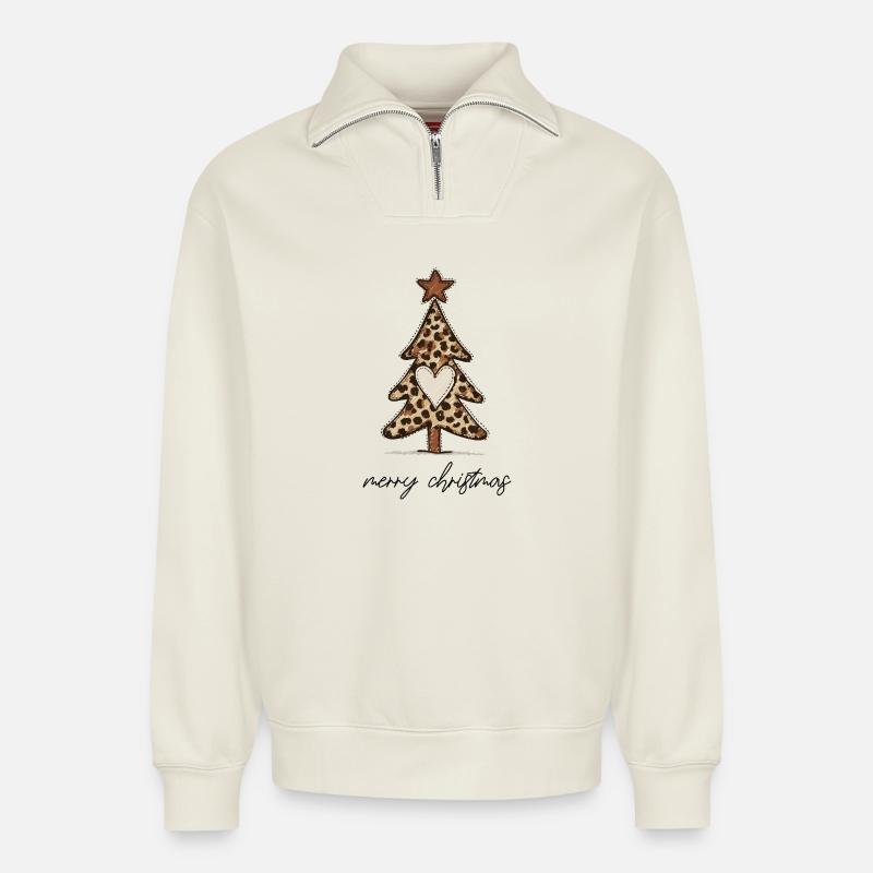 Leoprint Weihnachtsbaum – Merry Christmas - Relaxed Unisex Organic Half Zip Sweatshirt – von SPREAD - Naturweiß