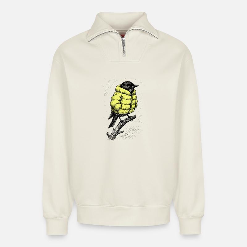 Winter Vögelchen - Relaxed Unisex Organic Half Zip Sweatshirt – von SPREAD - Naturweiß