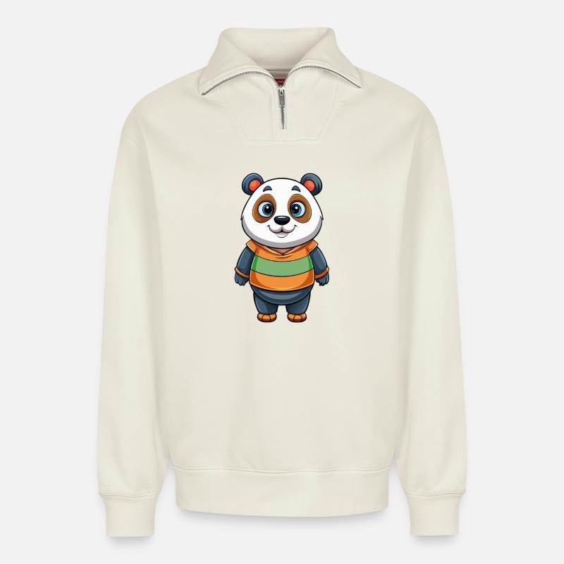 panda - Relaxed Unisex Organic Half Zip Sweatshirt – by SPREAD - off white