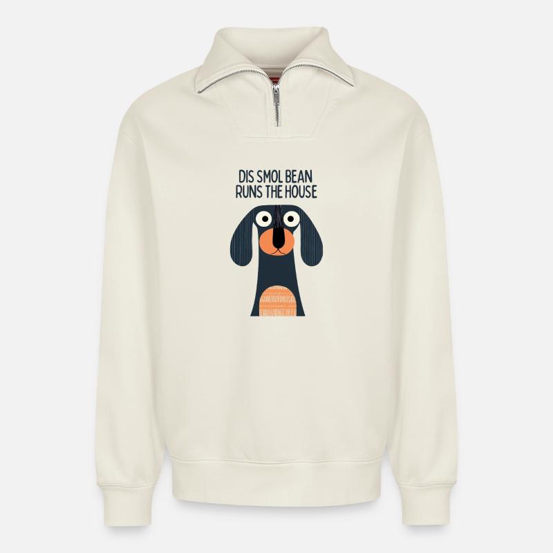 Die Wurst ist verantwortlich - Relaxed Unisex Organic Half Zip Sweatshirt – von SPREAD - Naturweiß