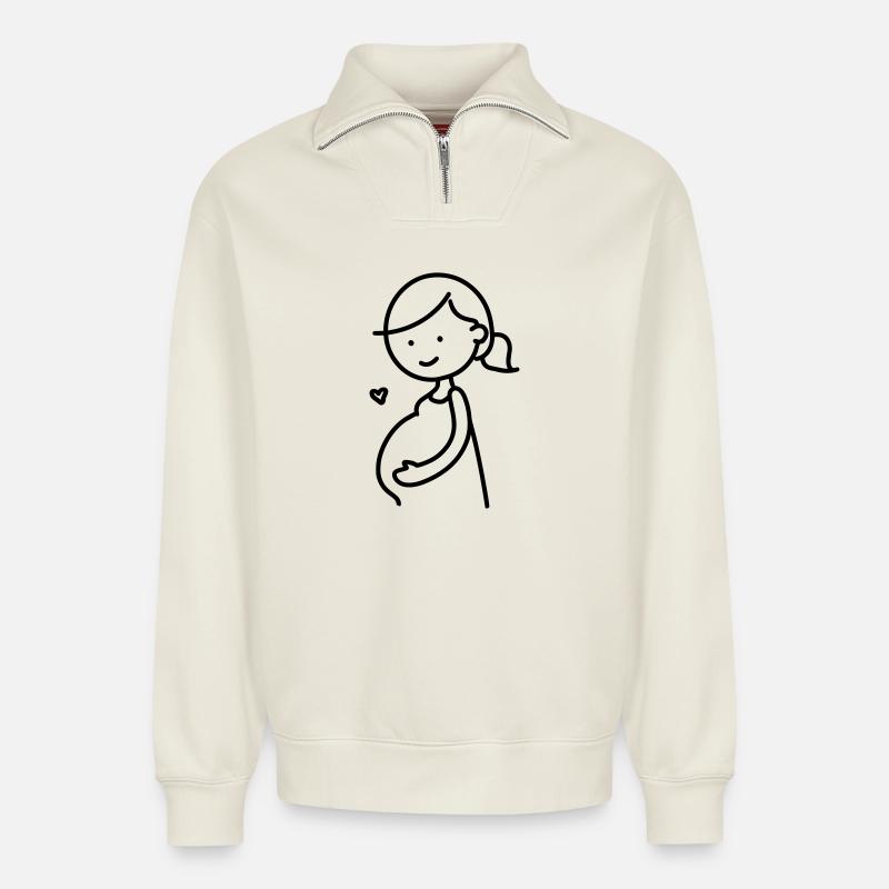 Schwangere - Relaxed Unisex Organic Half Zip Sweatshirt – von SPREAD - Naturweiß