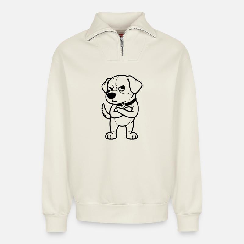 Grumpy Dog - Relaxed Unisex Organic Half Zip Sweatshirt – von SPREAD - Naturweiß