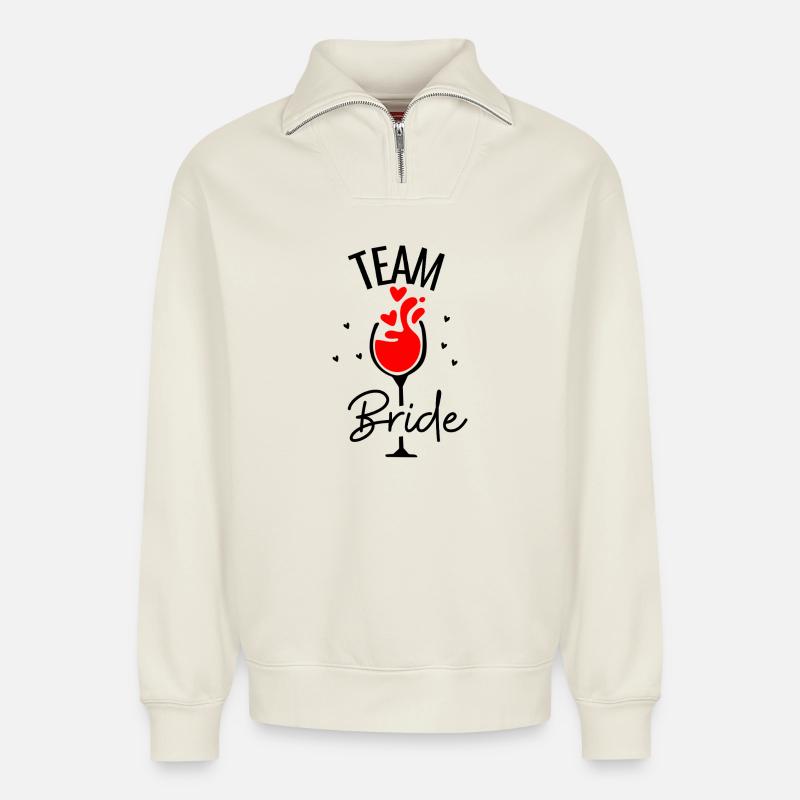 Team Bride Wine - Relaxed Unisex Organic Half Zip Sweatshirt – von SPREAD - Naturweiß