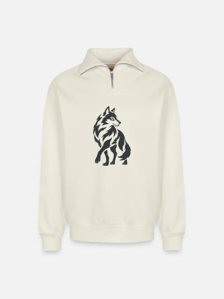 Geometrischer Wolf – Silhouette - Relaxed Unisex Organic Half Zip Sweatshirt – von SPREAD - Naturweiß