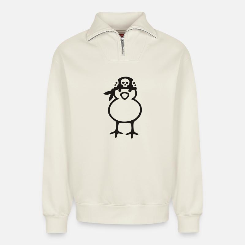 Pirate Chick - Relaxed Unisex Organic Half Zip Sweatshirt – von SPREAD - Naturweiß