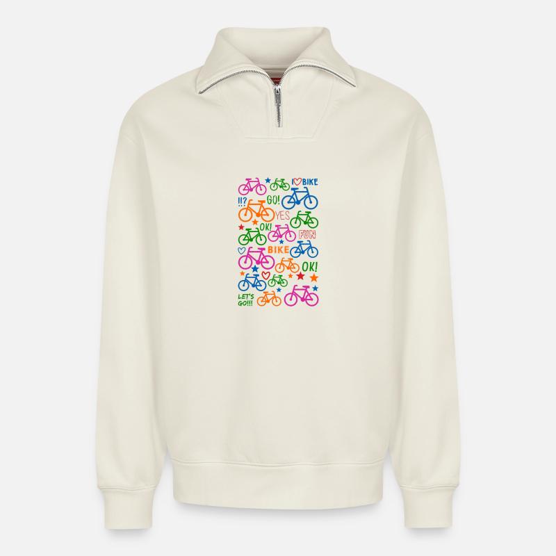 Fahrrad - Relaxed Unisex Organic Half Zip Sweatshirt – von SPREAD - Naturweiß