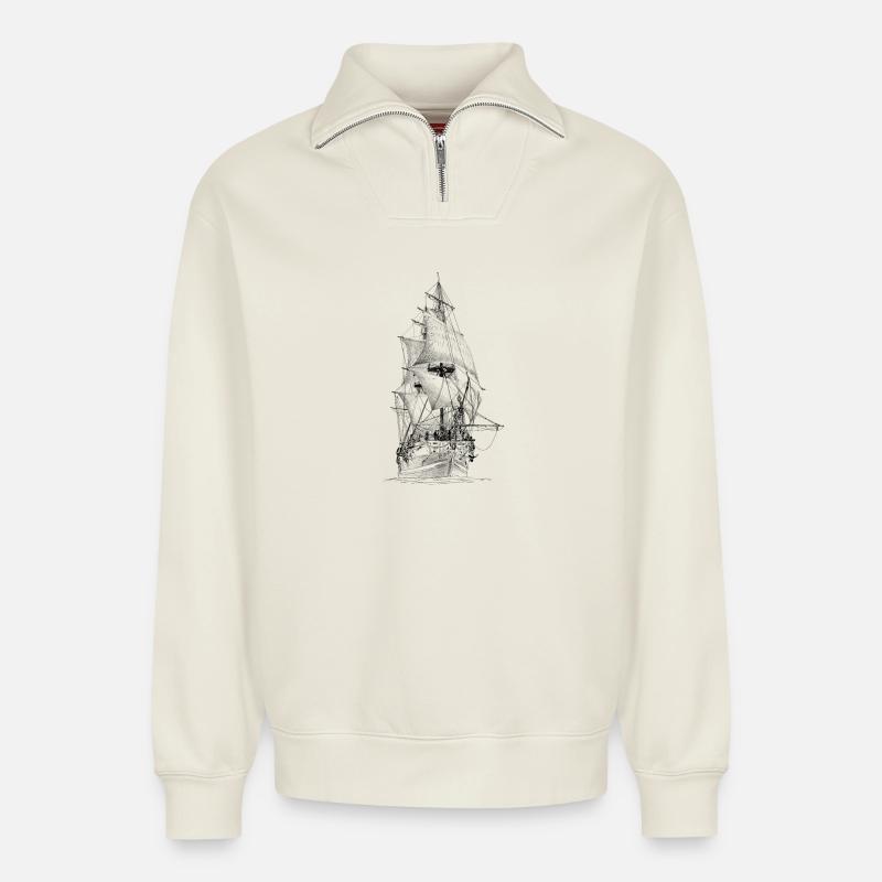 Schiff - Relaxed Unisex Organic Half Zip Sweatshirt – von SPREAD - Naturweiß