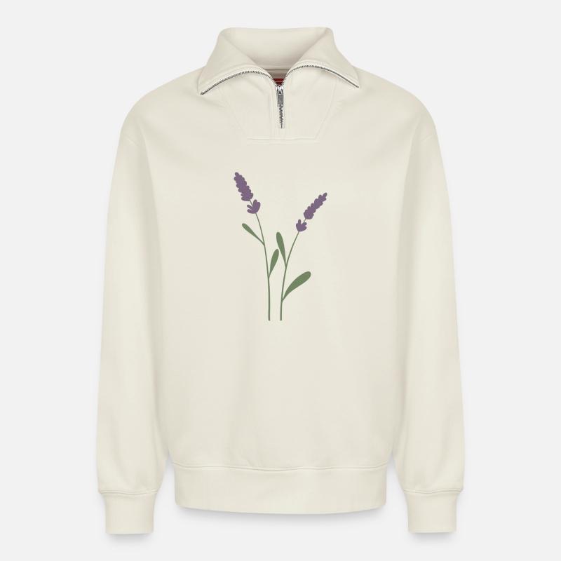 Lavendel - Relaxed Unisex Organic Half Zip Sweatshirt – von SPREAD - Naturweiß