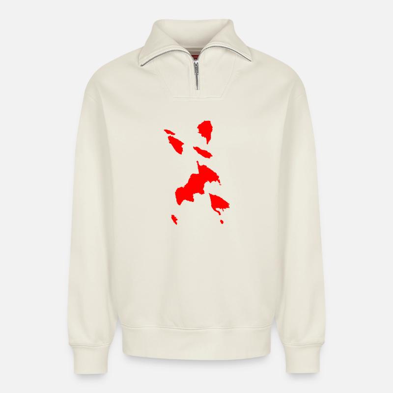 Abstrakt Budo TUSCHE - Relaxed Unisex Organic Half Zip Sweatshirt – von SPREAD - Naturweiß