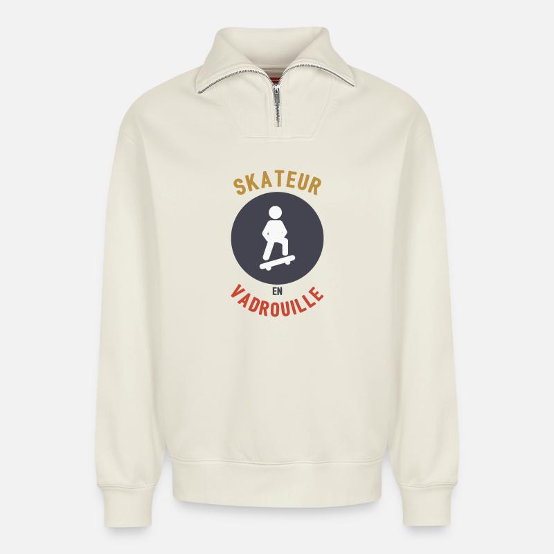 Skateboarder im Mopp - Relaxed Unisex Organic Half Zip Sweatshirt – von SPREAD - Naturweiß