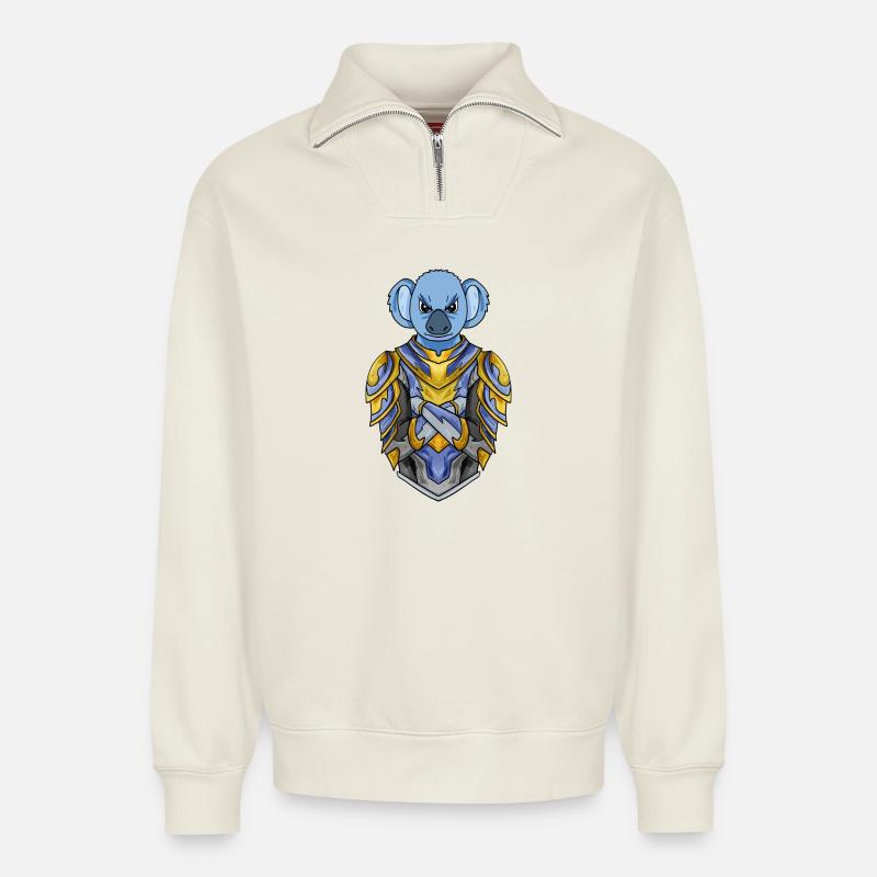 Ritter Koala Kreuzritter - Relaxed Unisex Organic Half Zip Sweatshirt – von SPREAD - Naturweiß